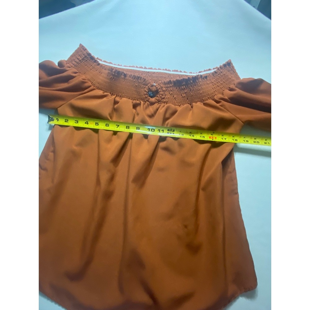 Rue21 Womens XL Burnt Orange Off The Shoulder Smocked Blouse 3/4 Tie Sleeve Top - Picture 5 of 5
